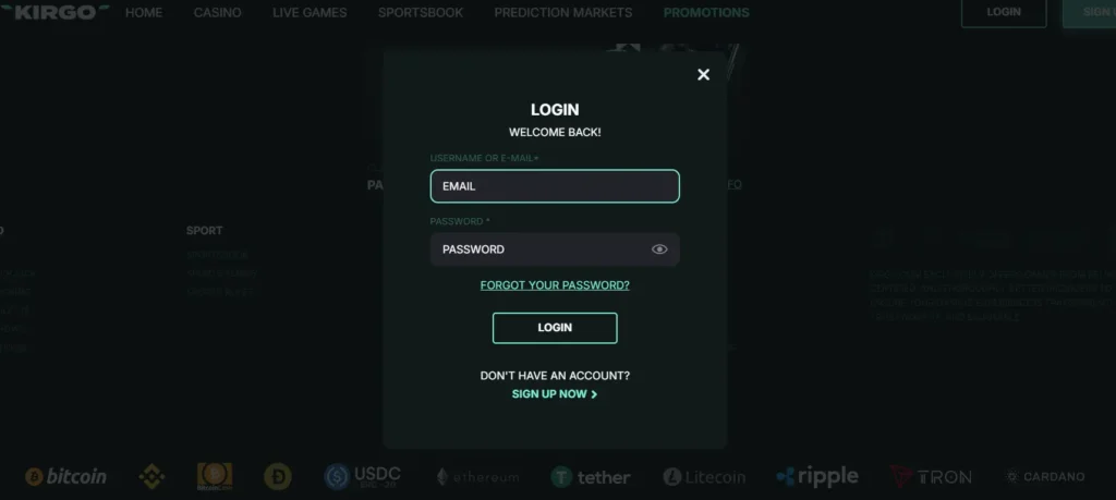 Kirgo login form