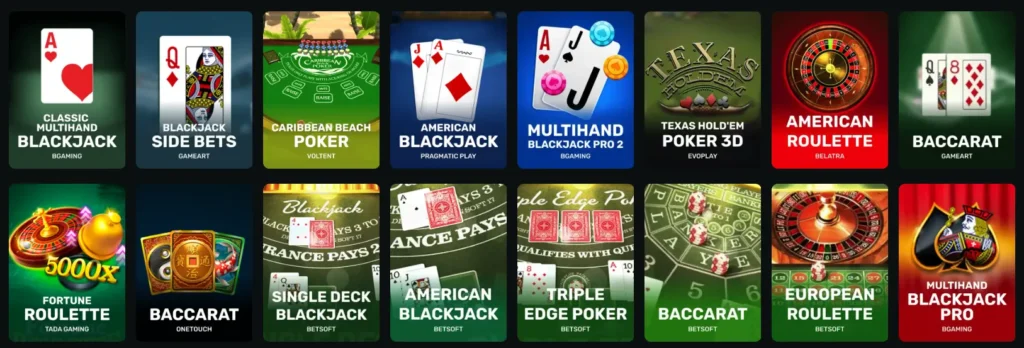 Online Kirgo Casino table games with roulette and card game options